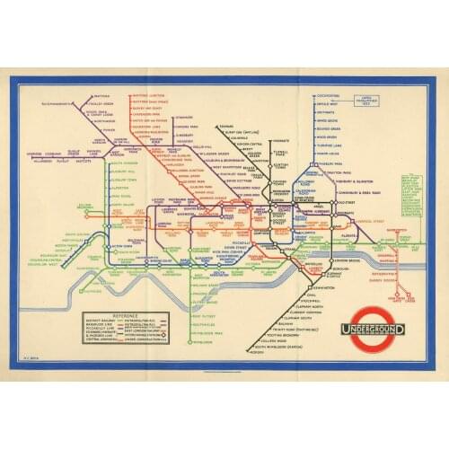 Vintage 1933 London Underground Tube Map Art Film Print Silk Poster Home Wall Decor 24x36inch