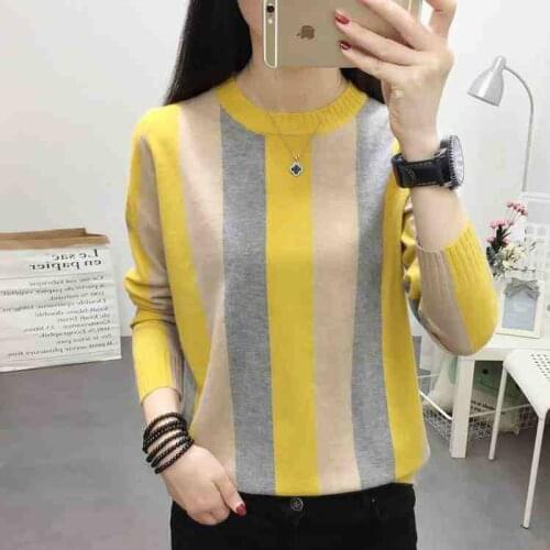 Shintimes Thin Long Sleeve Pullover Sweater Knitted Women Clothes Fall 2020 Slim Stripe High Elastic Fashion Womens Pullovers