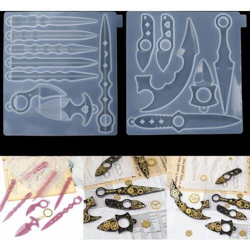 2 Style Defense Small Knife Defense Pendant Epoxy Resin Mold Finger Knife Cots Keychain Silicone Molds for DIY Jewelry Making