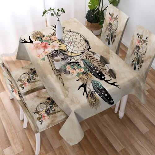 Bohemian Polyester Fabric 3D Tablecloth Feather Animals Pattern Thicken Washable Rectangular Table Cloth for Kitchen Wedding