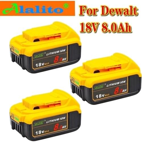 3pcs 18V 8.0Ah MAX XR Battery power tool Replacement for DeWalt DCB184 DCB181 DCB182 DCB200 20V 8A 18Volt 18 v Battery