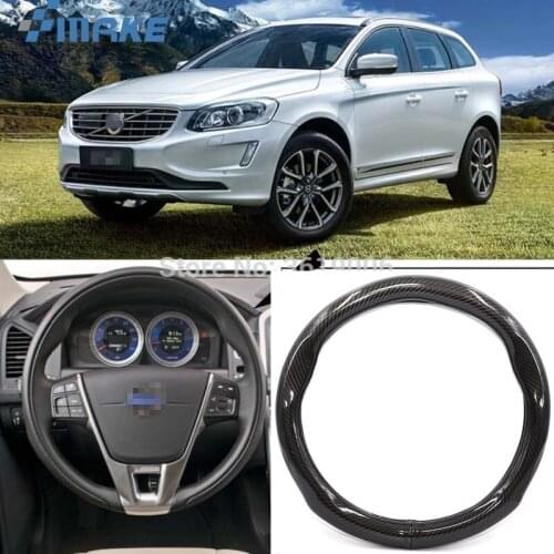 SmRKE Car Accessories For Volvo XC60 Black Carbon Fiber Leather Steering Wheel Cover Sport Racing Car Styling