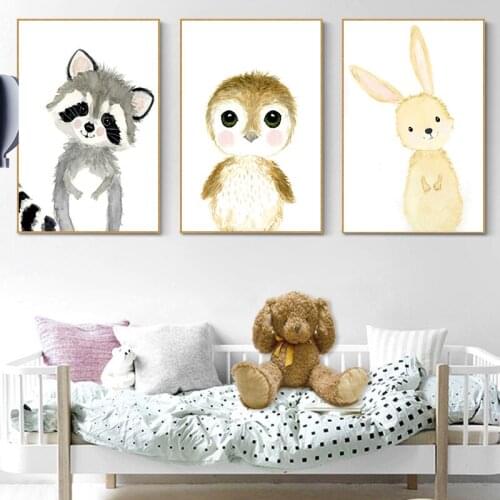 Modern Kindergarten Cartoon Animal Flower Balloon Elephant Giraffe Rabbit Canvas Painting Wall Picture Poster Children Room