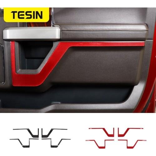 TESIN Carbon Fiber Car Door Inner Handle Panel Strips Decoration Cover Stickers For Ford F150 2015 Up Car Interior Accessories