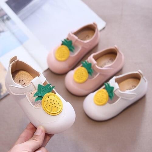 Baby Toddlers Girls Leather Shoes Fruit Pineapple Princess Children Flats T-strap Fashion Soft Kids Dress Shoes Infants 1-3 Yrs