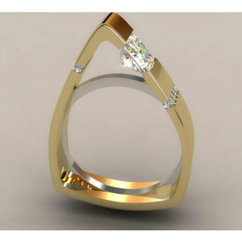 Creative Geometric Triangle Diamond Ring Plated 18K Gold Color Separation Ring for Women