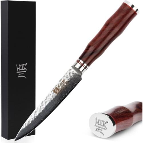 Sunlong Utility Knives 5 inch Paring Knives Japanese Hammer 67 layer VG10 Damascus steel Rosewood Handle