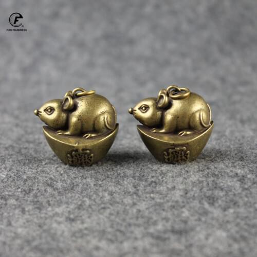 Vintage copper 12 Zodiac wing Rat Feng Shui Statue Ornaments Copper Lucky Mouse Figurines Souvenir fo 2020 Rat tea pet key chain