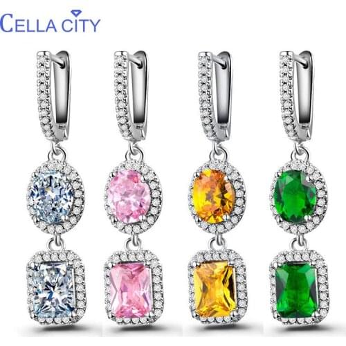 Cellacity Long Drop Earrings for Women Silver 925 Jewelry with Gemstones Trendy Female Ear drops Emerald Citrine Zircon Party