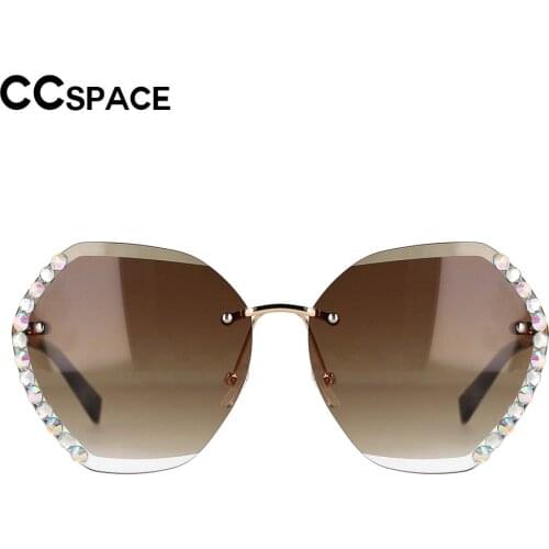53099 Oversized Rimless Rhinestones Womens Sunglasses Decorative Vintage Summer Female Shades UV400