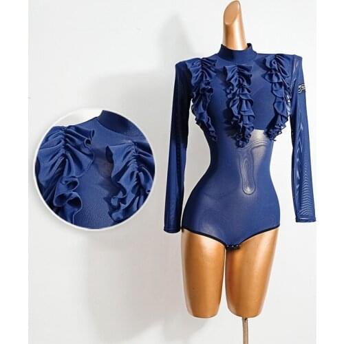 WomenS Latin Dance Top National Standard Costumes Blouse New Style Mesh One-Piece Modern Dance Latin Practice Clothes DN7033