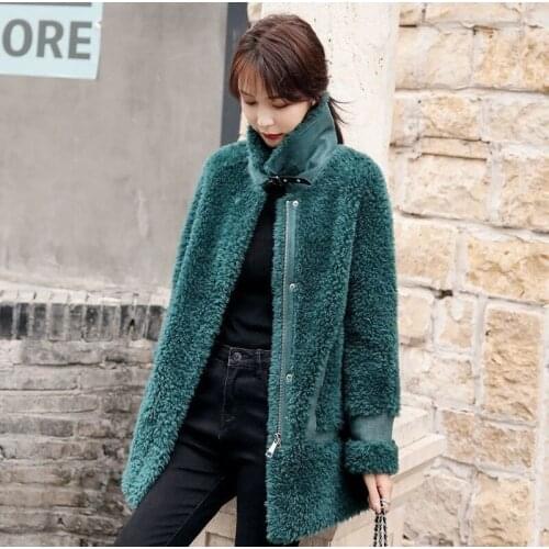 Women Autumn Winter Real Lamb Fur Sheepskin Coat Genuine Granular Sheep Shearing Jacket Casual Warm Outerwear Female X108
