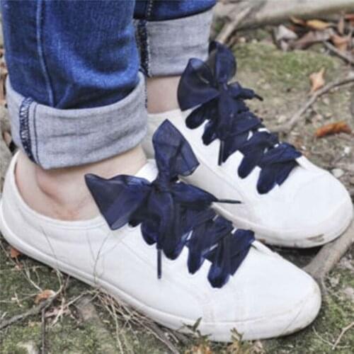 1Pair Organza Shoe strings Women Bow Shoelaces Flat Silk Satin Ribbon canvas shoes shoelace Sneakers Sport Shoes Laces Gift