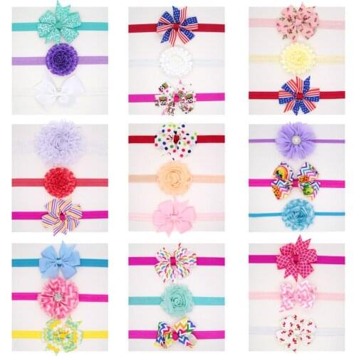 10sets/Lot Wholesale Baby Girl Photography Hair Accessories Ribbon Bows Nylon Headband Newborn Flower Headbands for Baby Girls