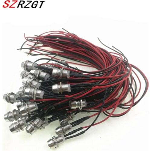 10pcs 5mm 12V colorful pre-wired LED Metal Indicator Pilot Dash Light Lamp Wire Leads