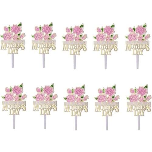10 Pieces Happy Mothers Day Cake Decoration Cupcake Insert Card Cupcake Decoration Insert Supplies-Pink-ABUX