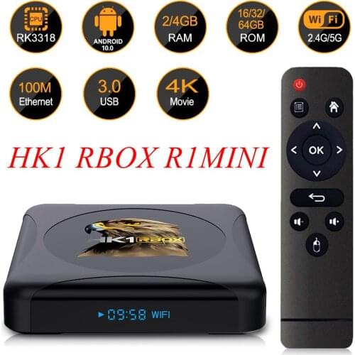 10PCS HK1 RBOX R1 mini Android 10 TV Box 4GB 64GB Rockchip RK3318 Quad Core 2.4G/5G Dual Wifi 1080p Google Play 4K Media Player