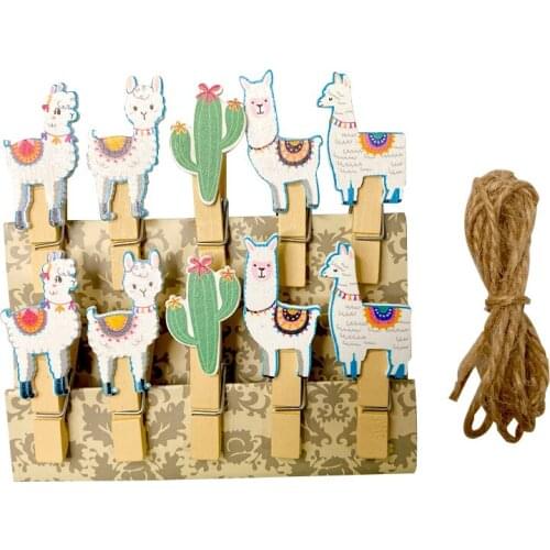 10pcs/pack Cute Alpaca Sheep Wooden Belt Rope Creative Clip Label Clips Mini Memo Paper Wood Small Craft Photo Pegs stationery