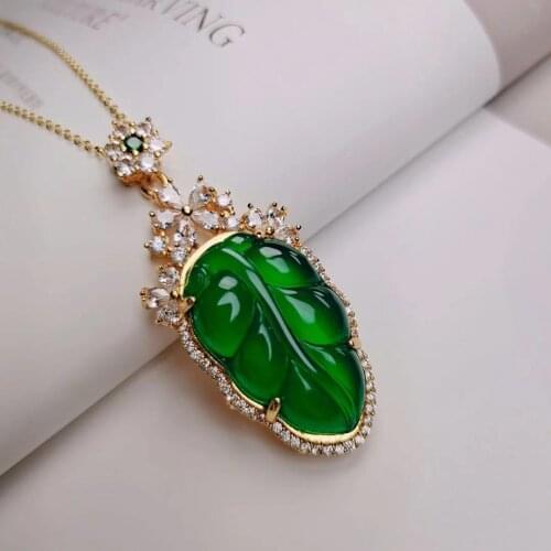 100% Natural ice Chalcedony leaf pendant necklace necklace 925 necklace women jade jewelry women jewelry gift