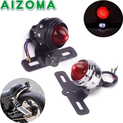 12V LED Motorcycle Taillight Stop License Plate Brake Lamp For Harley Sportster Dyna Chopper Retro Tail Light Lamp Black/Silver