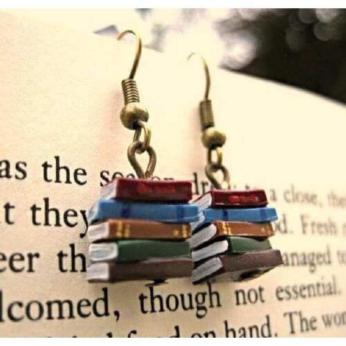 2020 Cross-border Hot Style School Retro Library Pile of Book Earrings European and American Multicolor Book Earrings Jewelry