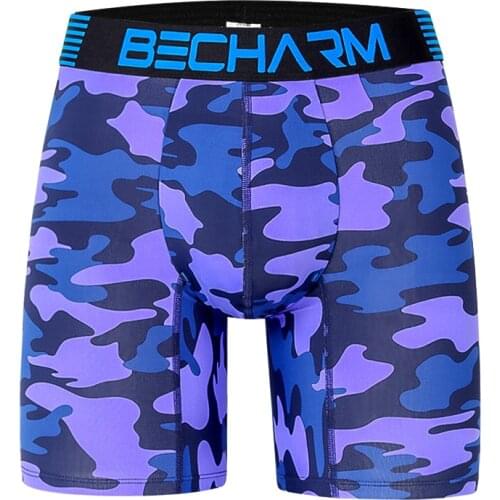 4pcs/set Becharm Mens Boxers Panties Sports Shorts for Men Briefs Set Nylon Long Gay Sexy Underwear Camouflage Solid Clothing