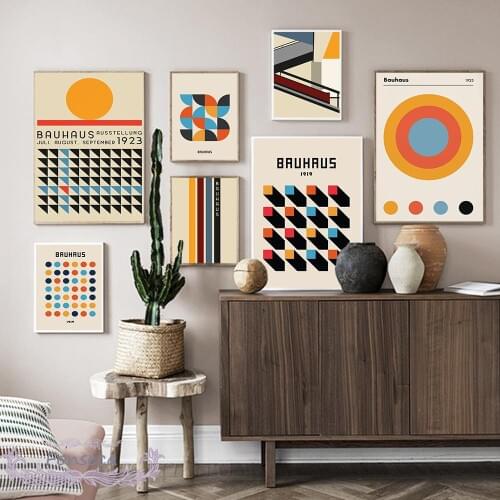 Bauhaus Style Retro Colorful Geometric Pattern Poster Abstract Nordic Canvas Painting Wall Art Prints Pictures for Living Room