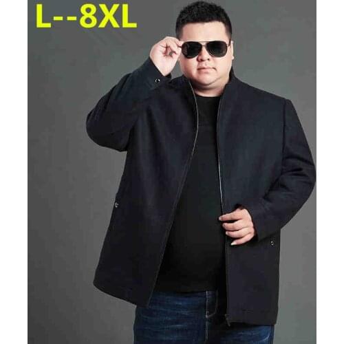 Plus size 8XL 6XL 5XL Autumn winter Male Woolen Coats Business Jackets Mens solid color Thicken Warm Wool&blends Overcoat