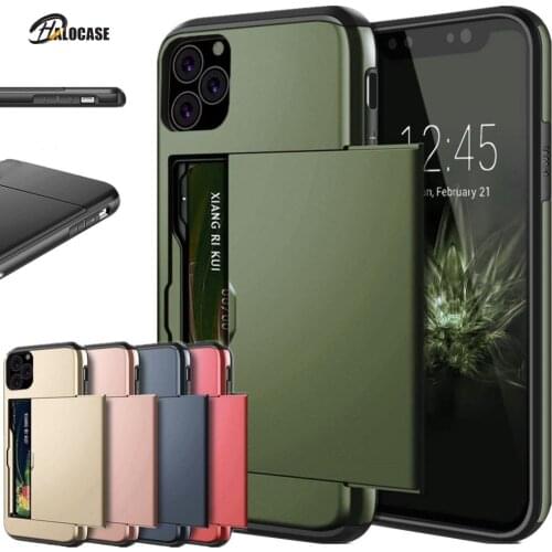 Business Phone Case Slide Armor Wallet Card Slot Cover for Iphone 11 Pro MAX 8 7 6 6s Plus XS MAX XR 10X Fitted Cover Capa Coque