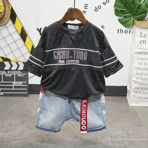Baby boys summer clothes children clothing sets for boy short sleeve T-shirts + jeans cool denim shorts suit 2-7years