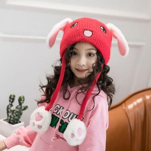 Kid Cute Hat Cute Plush Rabbit Pinching Bunny Ear Hat Can Move Airbag Cap Gift