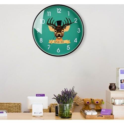 Nordic childrens cartoon clock round metal wall clock mute interesting study bedroom decoration quartz clock customization