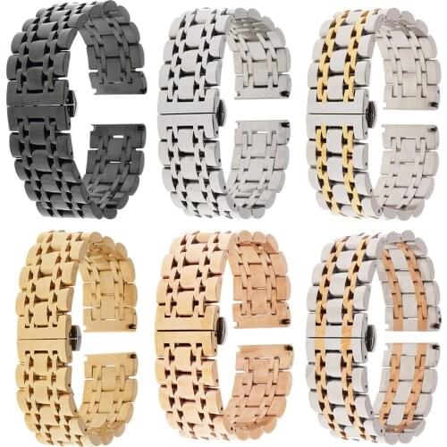 Men Stainless Steel Replacement Watch Band with Butterfly Folding Clasp 22mm