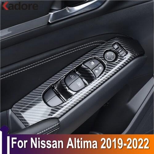 For Nissan Altima 2019 2020 Carbon Fiber Interior Accessories Window Lift Switch Button Cover Trims Door Armrest Panel Frame