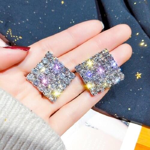 Exknl Fashion Crystal Stud Earrings for Women Square Geometric Rhinestone Big Earrings Women Party Weddings Jewelry Gifts 2020