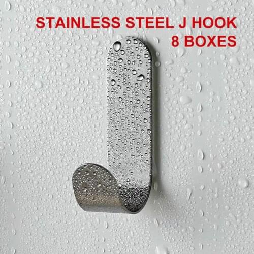 Stainless Steel J-hook Self Adhesive Door Wall Hangers Clothes Towel Hook Pasted Metal Bathroom Bracket Kitchen Bathroom