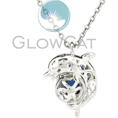KK1218 Copper Dolphin Ball Beads Cage Locket Pendant Perfume Diffuser Pearl Cage Necklace