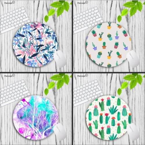 Mairuige Cactus Watercolor Leaf Prints Mouse Pad Small Size Round Lock Edge Mouse Pad Non-Skid Rubber Pad Size 20X20CM 22X22CM