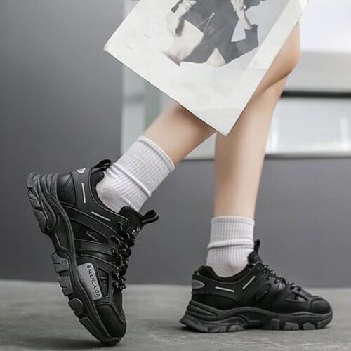 Womens Sneakers Solid Lace up Thick Bottom Shallow Female Daddy Shoes PU Comfortable Leisure Ladies Vulcanized Shoe Fashion New