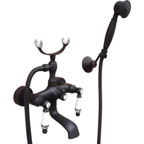 Black Oil Rubbed Brass Wall Mount Bathroom Tub Faucet Set with 1.5M Handheld Shower Spray Head Bath Mixer Tap 2tf604