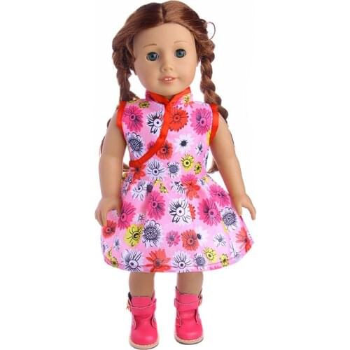 Luckdoll New Fashion Cheongsam flower print dress fit 43cm - or 18inch Doll accessories b73