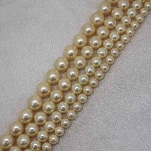 Mini. Order is $7! 8-14mm Beige cream shell Bead mother Pearl Round DIY Jewelry Making Loose Beads 15"