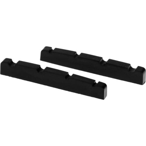 Musiclily Pro Urea Resin Plastic 40mm Slotted J Bass Nuts Flat Bottom for 4-string Jazz Bass, Black (Set of 2)