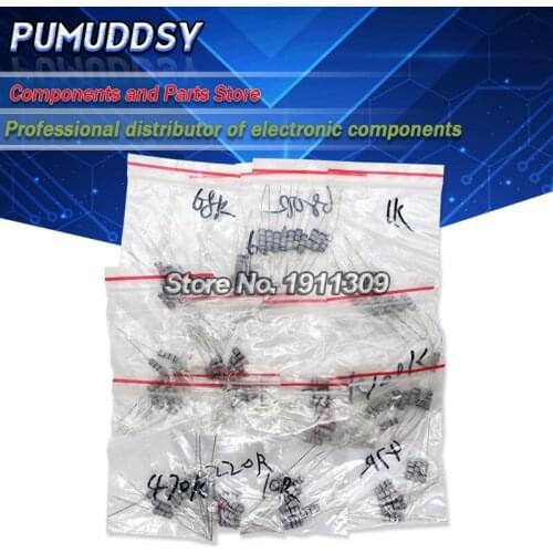 200pcs/lot 1W 5% Resistor Assortment Kit 20Value 10 ohm - 1M ohm Resistor Set 22R 47R 100R 220R 470R 1K 4.7K 100K ohm Resistance
