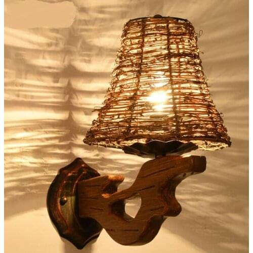 Bamboo Rural rattan art wall lamp rural dining room living lighting creative personality bedroom solid wood art lamp zb36