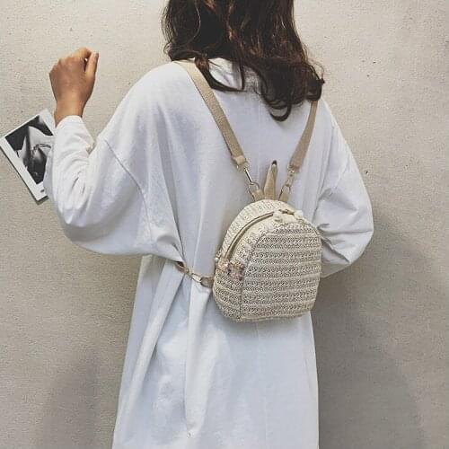 The new pearl lace accessories straw woven backpack can be one-shoulder diagonal