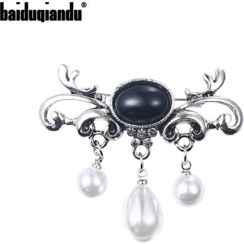 Baiduqiandu Brand New Arrival Vintage Style Simulated Pearl Drop Brooches for Women Girls Dress Decorative Accessories