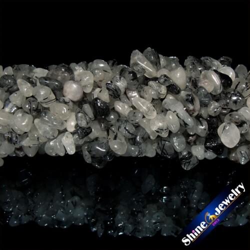 Necklace Bracelet DIY Jewelry Making 7-8mm Freeform Gravel Natural Black Rutilated Quartz Stone Nugget Loose Beads Strand 34"