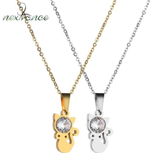 Nextvance Tiny Cute Cat Pendant Necklace Cubic Zircon Bird Bear Owl Animal Necklace for Women Girl Anniversary Gift