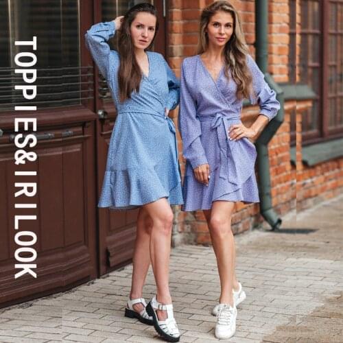 Toppies 2021 New Women Dresses Polka Dot Mini Dress V Neck Sexy Party Boho Style Beach Dress Fashion Dress